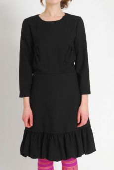 AW1112 WOOL CREPE PREPPY DRESS - BLACK